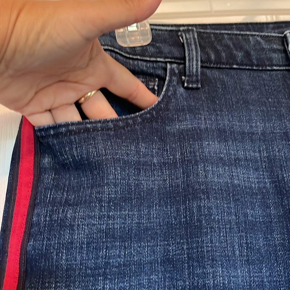 Talbots Flawless Sz 16 high waist modern ankle jeans navy/red vertical stripe - Picture 6 of 11